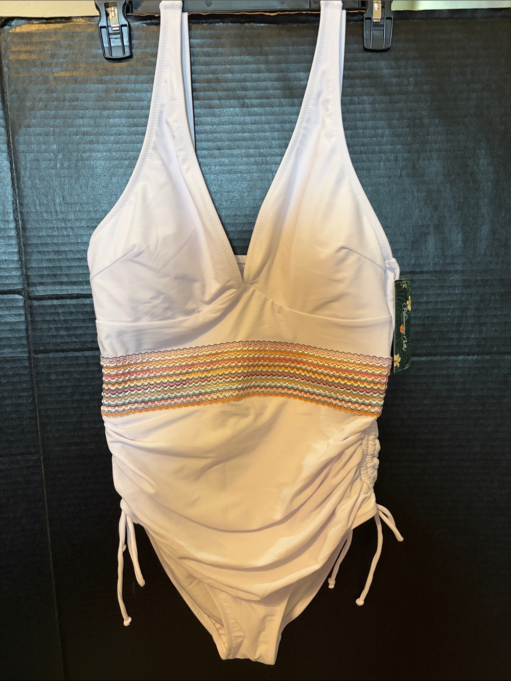 Blooming Jelly White One-Piece Swimsuit with Multicolor Waistband